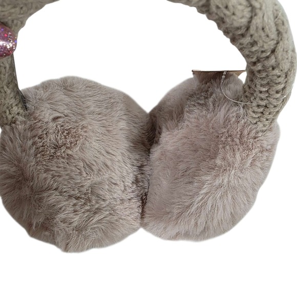 C.C. Cable Knit Faux Fur Earmuffs Beige Adjustable Winter Warm New Outdoors - Picture 7 of 10